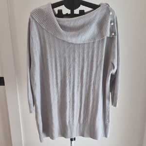 Sparkle Grey 3/4 Sleeve Sweater With Pearl Detail Size 3x